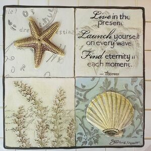 Beautiful Sea Shell Starfish Resin 3-D Wall Plaque in Cream and Pale Blue/Green
